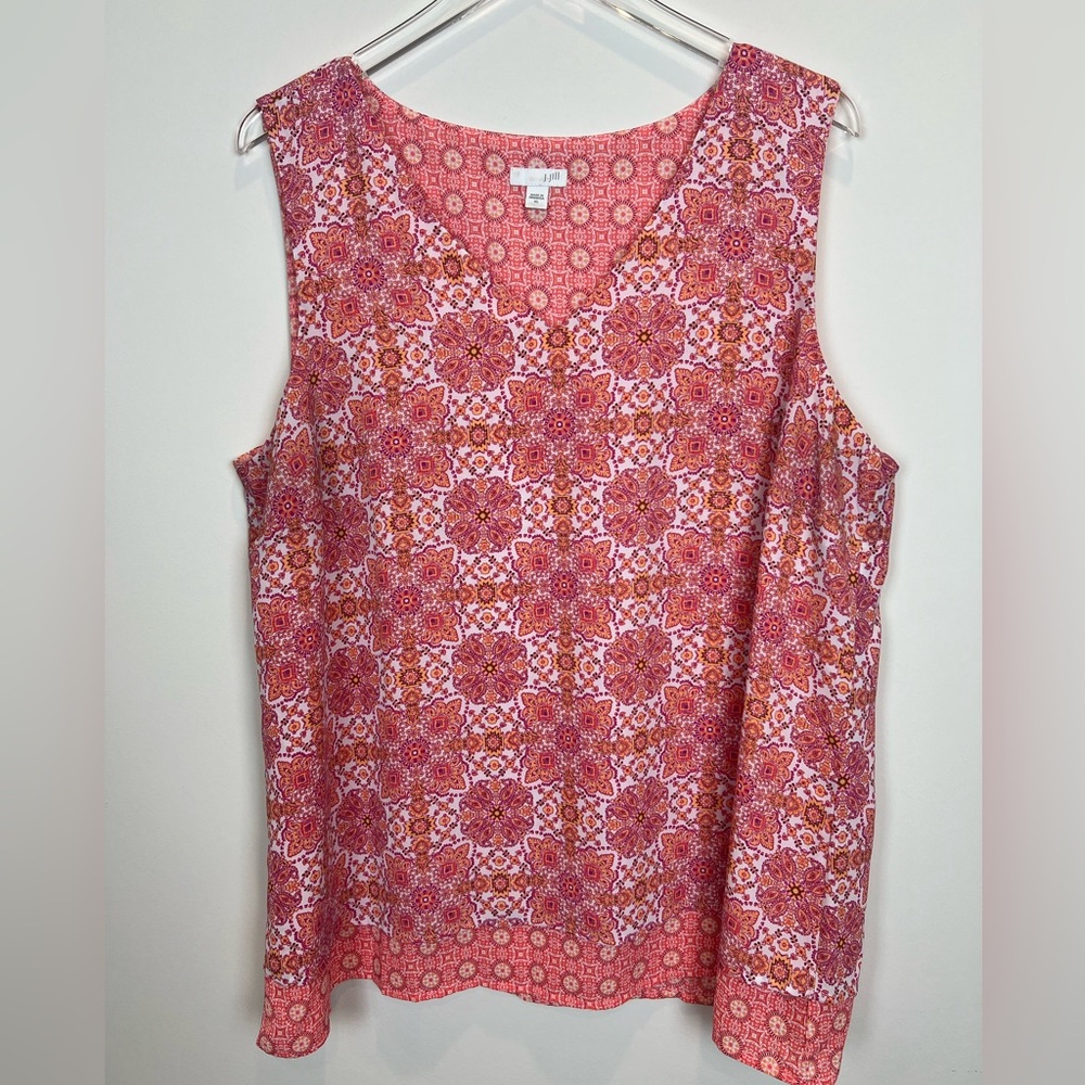 COPY - J.Jill  Size XL Coral Pattern V-Neck Sleeveless Layered Top